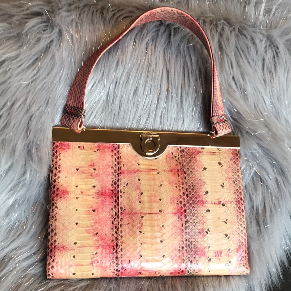 Salvatore Ferragamo Python Skin Frame Clutch - image 1